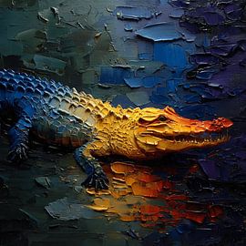 Ausdrucksstarkes Krokodil-Porträt in Ölfarbe von Ortsdrucke