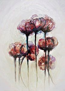 Aquarell von rosa Pfingstrosen, abstrakt gemalt.