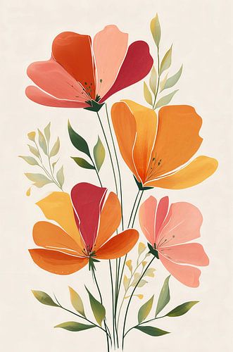 Botanical Illustration in Yellow, Pink and Orange no. 4