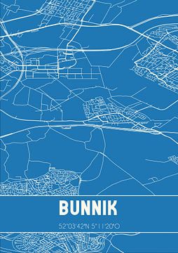 Blauwdruk | Landkaart | Bunnik (Utrecht) van MijnStadsPoster