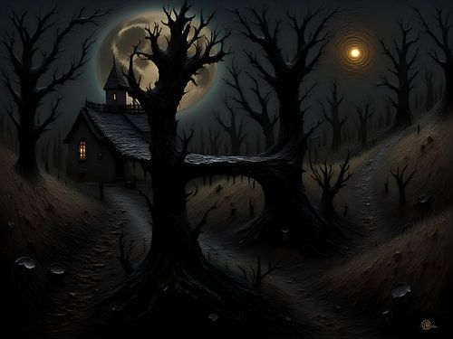 Eerie house in an eerie forest