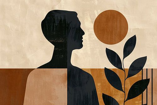 Abstract menselijk profiel met natuurlijke elementen