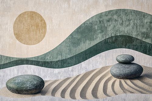 Rustgevende zen tuin kunst