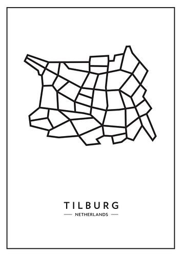 Tilburg von oben - abstrakte Linien mit Charakter von Muurmap - Jouw Favorite stad of wijk aan de muur