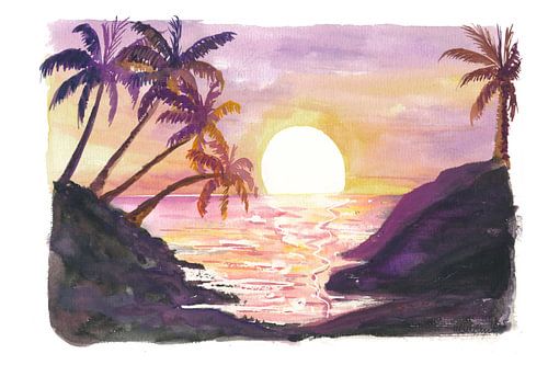 Coucher de soleil doré de Bali Évasion avec palmiers et sérénité