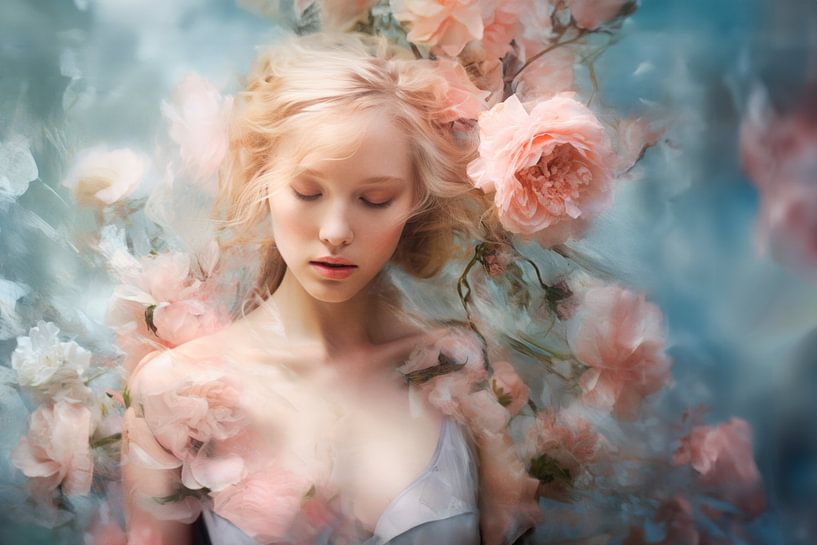 Romantic Portrait with Pink Flowers by Joriali photography and paintings