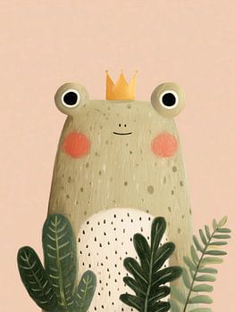 Verspielte Illustration eines gekrönten Frosches – niedliches Waldtier