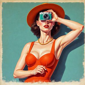 Nostalgische Frau mit Retro-Kamera