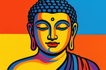 Gelassenes Buddha-Porträt in Farbe von Imperial Art House