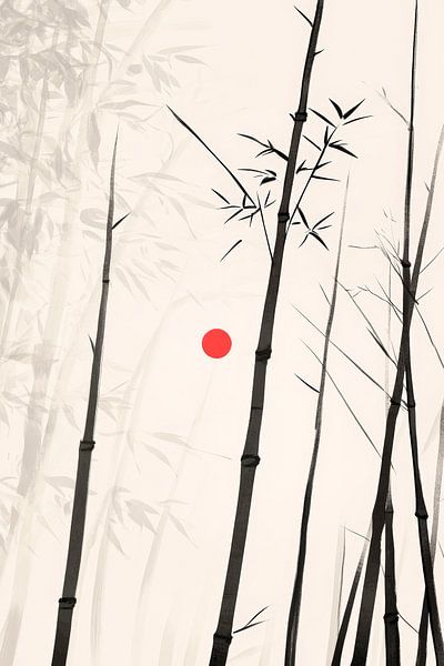 Bamboo and red dot - Zen style by Poster Art Shop
