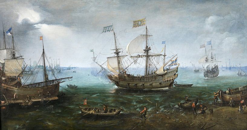 Armed merchant vessel and other vessels off Dordrecht, Cornelis Claesz. van Wieringen by Masterful Masters