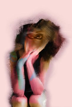 Contemplation , collage abstrait d'une femme pensive sur MadameRuiz