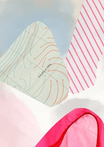 Abstrakte Collage auf einem aquarellierten Hintergrund