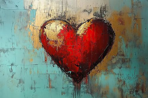 Expressief Rood Hart Schilderij