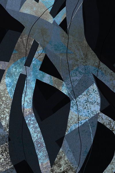 Modern abstract expressionism. Minimalist shapes in black, blue and rusty brown by Dina Dankers