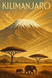 Kilimanjaro Art Deco Poster - Het dak van Afrika bij zonsopgang van Travel Shop