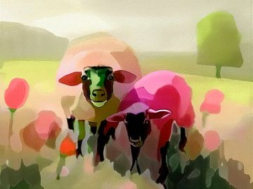 FRÜHLING! Schaf mit Lamm auf der Weide