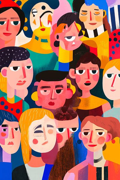 Diversity of faces - Colourful illustration by Poster Art Shop