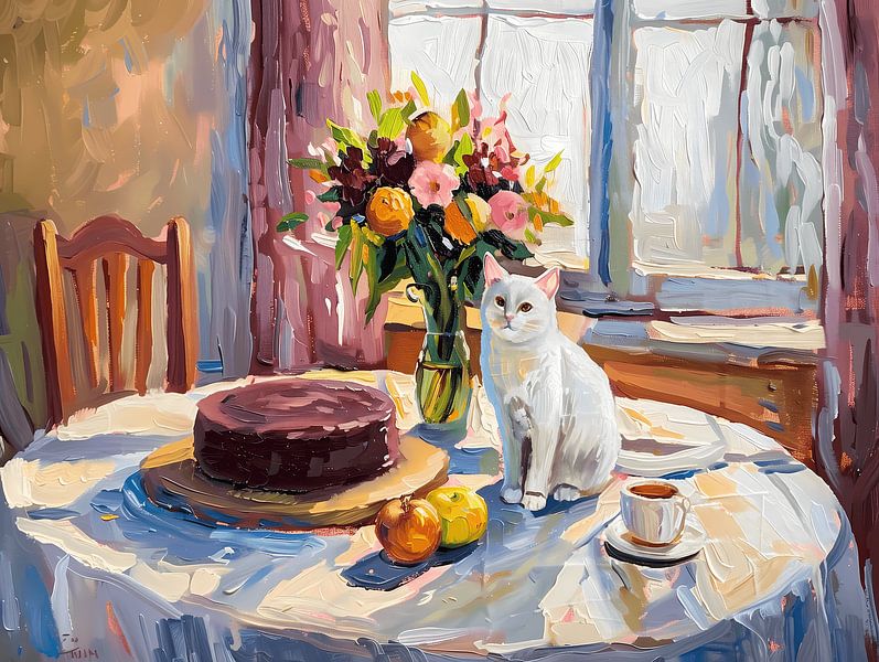 Weiße Katze im Speisesaal von Littlewhitecat