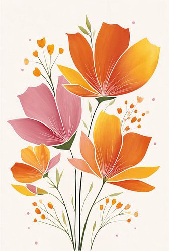 Botanische Illustratie in Geel, Roze en Oranje no.2