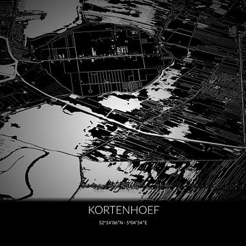 Zwart-witte landkaart van Kortenhoef, Noord-Holland. van Rezona
