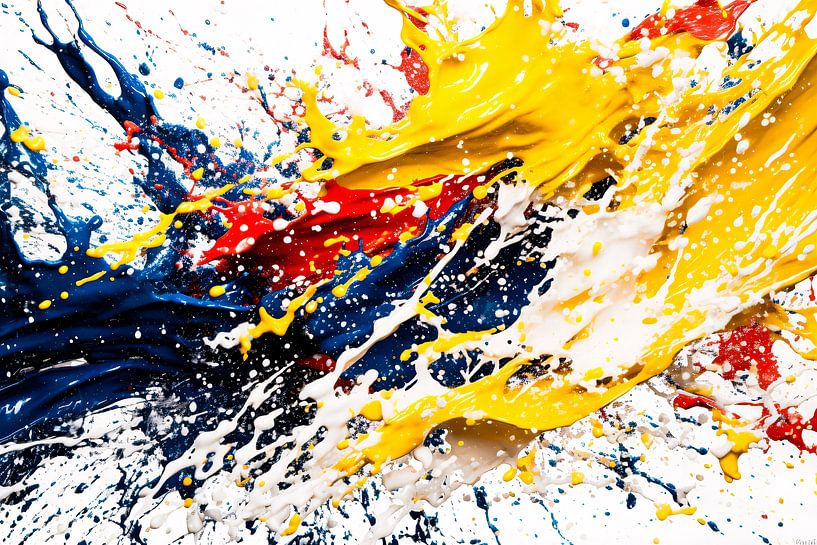 Dynamic paint explosion in primary colours by Art & Soul Creations
