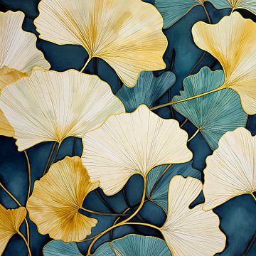 Dynamics of Nature Grand Ginkgo in Aquamarine by Color Square