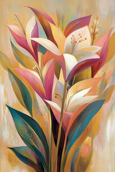 Abstrakter Wald mit Blumen von Imagine