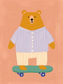 Bär auf dem Skateboard – Verspieltes Kinderzimmerbild