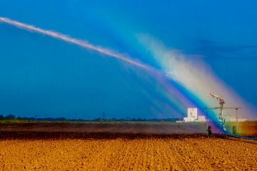 Rainbow during irrigation of the farmland by Niels Wenstedt