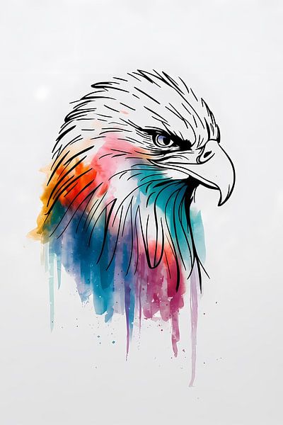 Modern Colourful Eagle Line Art by Art & Soul Creations