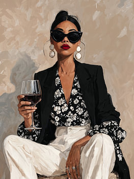 Chic woman with wine, empowering woman