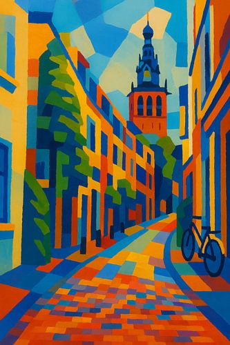 Rue colorée avec l'église historique de St Stephen