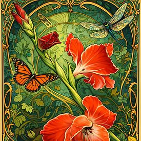 Art Nouveau gladioli by Linda de Klein