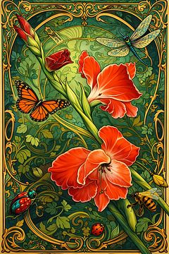 Art Nouveau gladioli by Linda de Klein