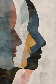 Abstract Faces in Blue, Beige and Yellow by Art & Soul Creations