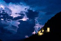 Lightning bolt strikes down near a castle