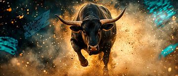 Stier in beweging voor explosie van Poster Art Shop