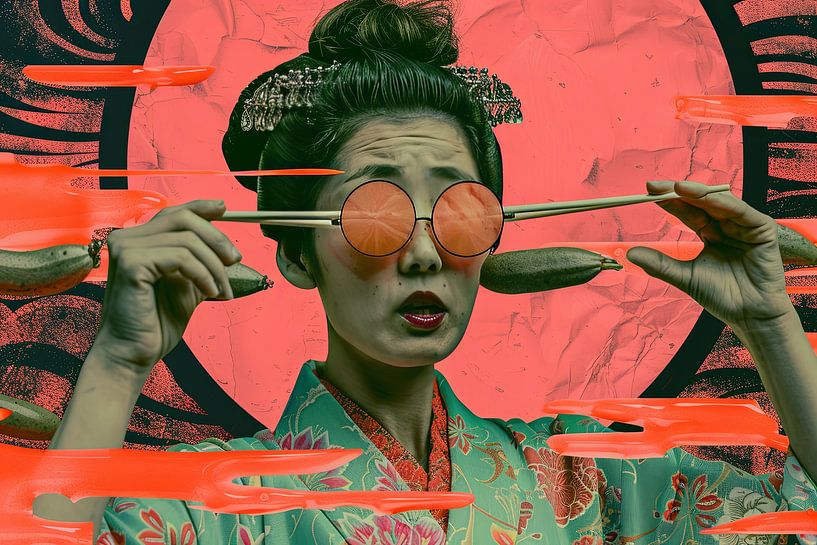 peinture portrait japonais avec fruits par Egon Zitter