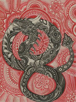 Le dragon chinois en noir et rouge