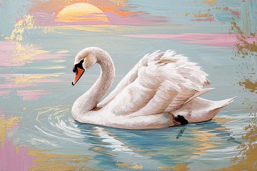 Sierlijke zwaan bij ondergaande zon