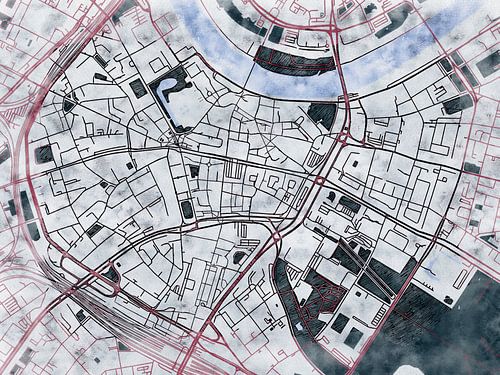 Map of Dresden centrum with the style 'White Winter'