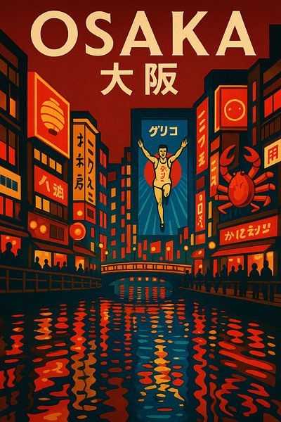 Osaka Nachtleben Vibes - Neon Stadtbild &amp; Kanal Lichter Poster von Travel Shop