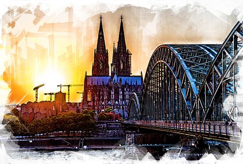 Cologne Panorama Artwork with Cathedral