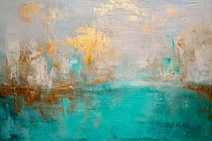 Abstract Painting - Turquoise and Gold Refined Textured Art