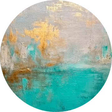 Abstract, turquoise, wit en goud van Joriali Abstract