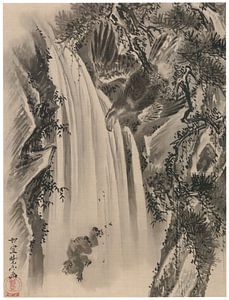 Kawanabe Kyōsai - Wasserfall, Adler und Affe