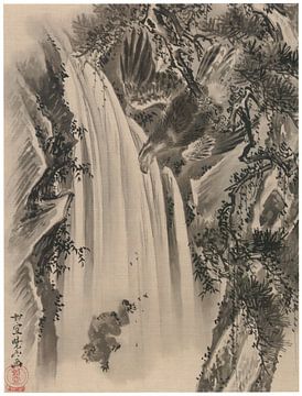 Kawanabe Kyōsai - Waterval, adelaar en aap van Peter Balan