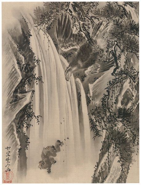Kawanabe Kyōsai - Chute d'eau, aigle et singe par Peter Balan