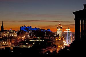 Edinburgh Sonnenuntergang Abend Skyline der Stadt, Schottland, UK